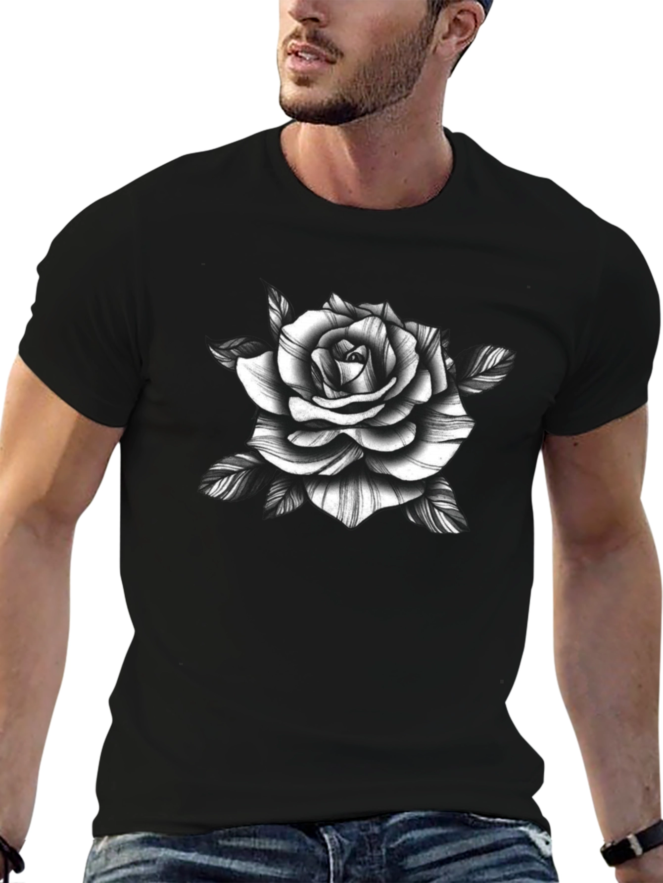 Black Rose Graphic Tee - Stylish Mens T-Shirt