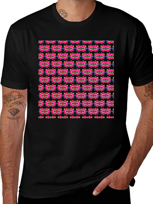 Retro Geometric Pattern Black T-Shirt