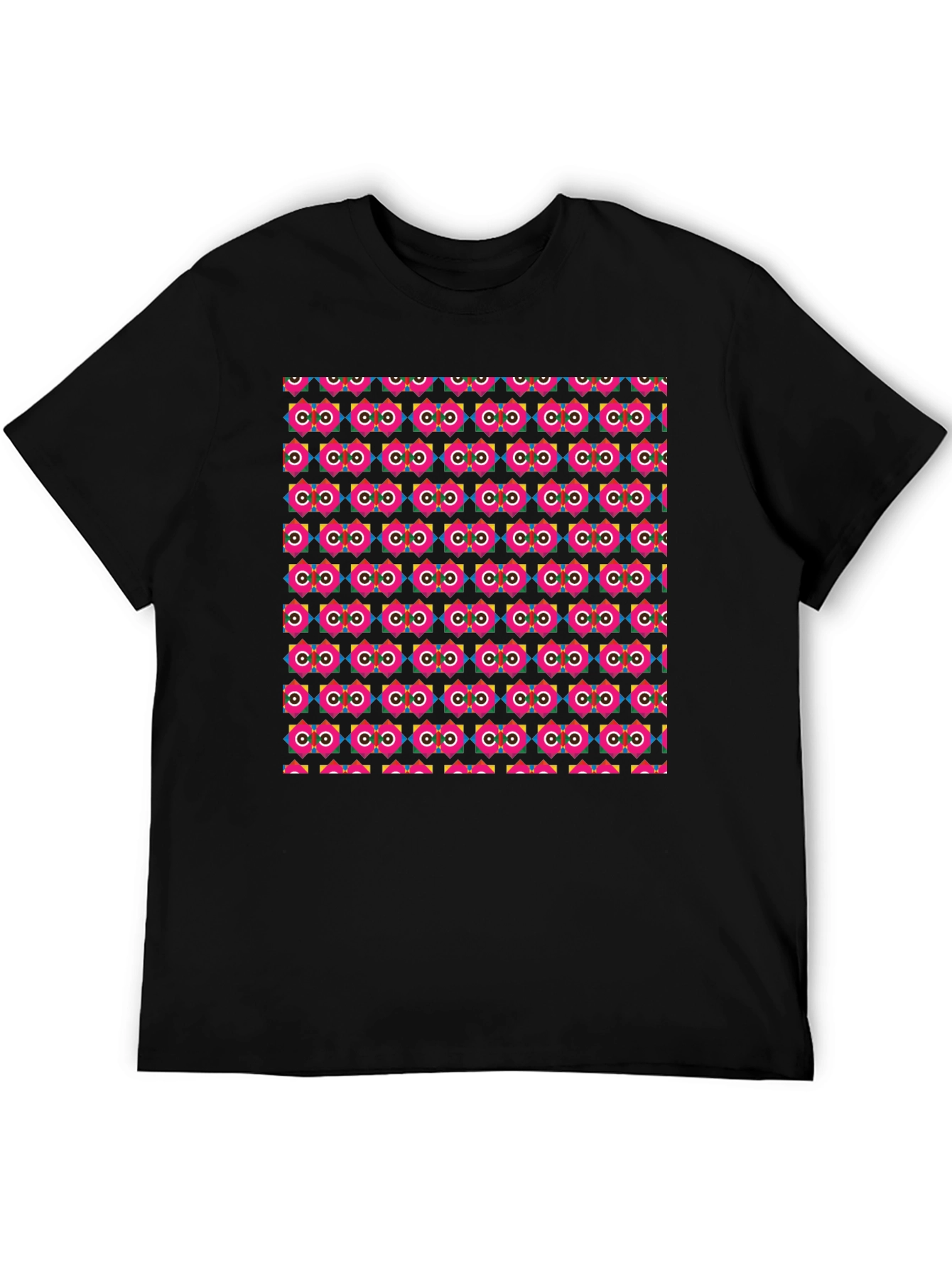Retro Geometric Pattern Black T-Shirt
