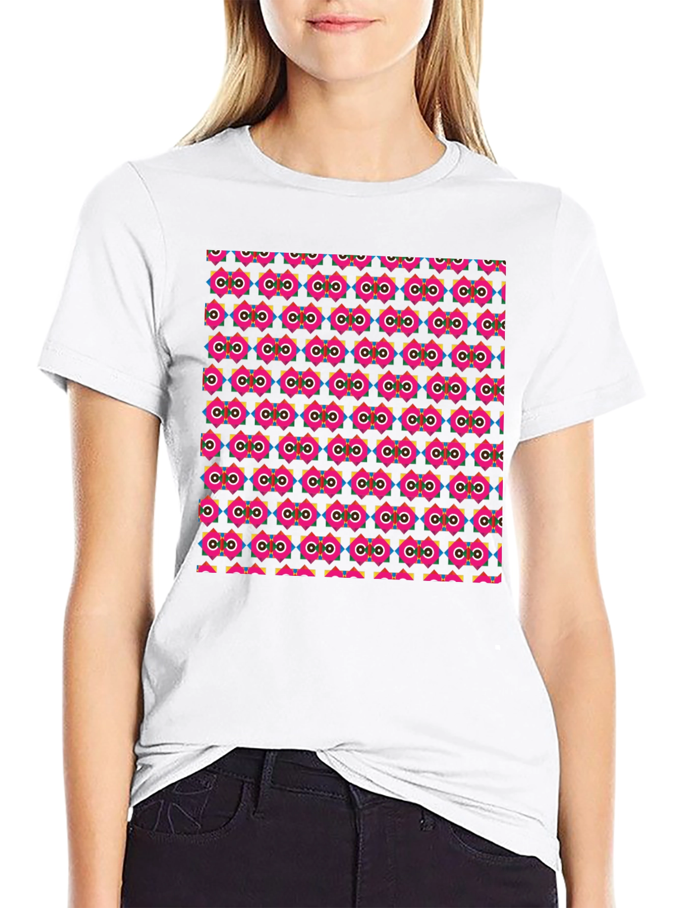 Retro Geometric Pattern Black T-Shirt