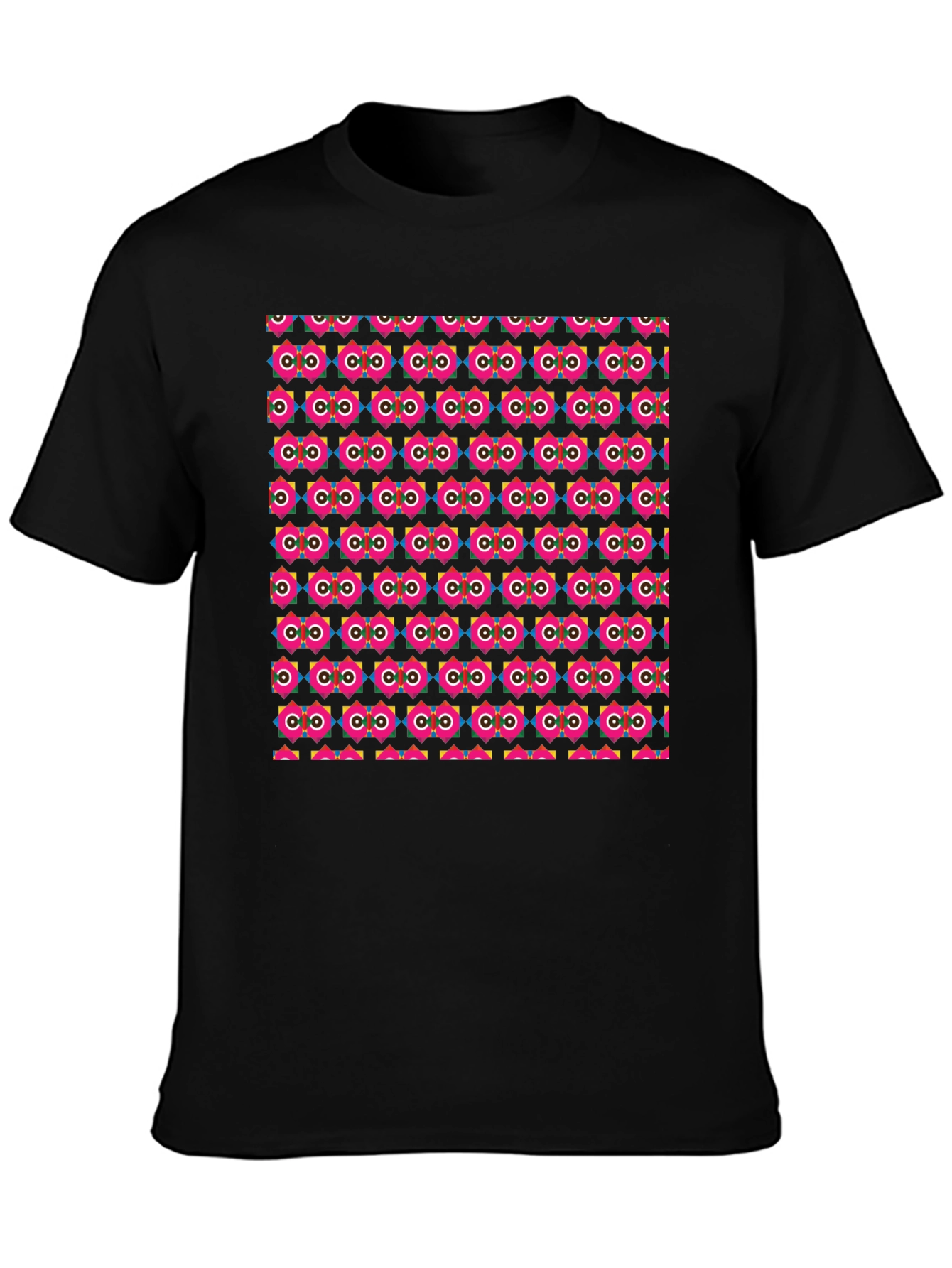 Retro Geometric Pattern Black T-Shirt