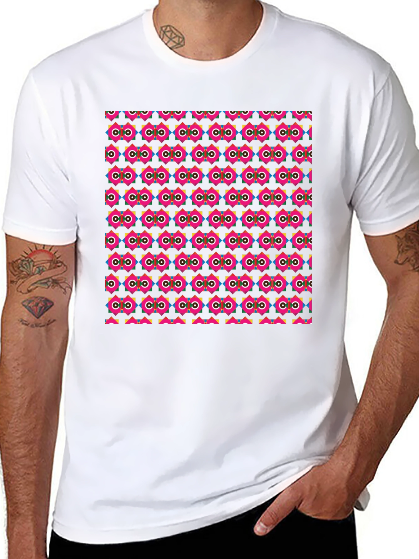 Retro Geometric Pattern Black T-Shirt