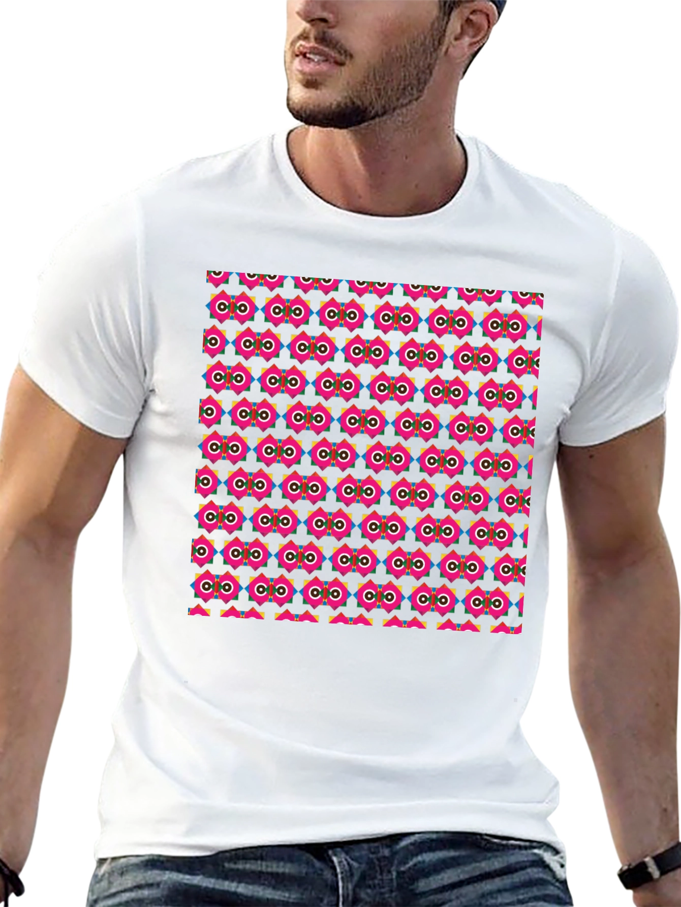 Retro Geometric Pattern Black T-Shirt