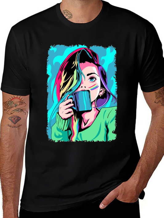 Anime Girl Graphic T-Shirt - Colorful Design