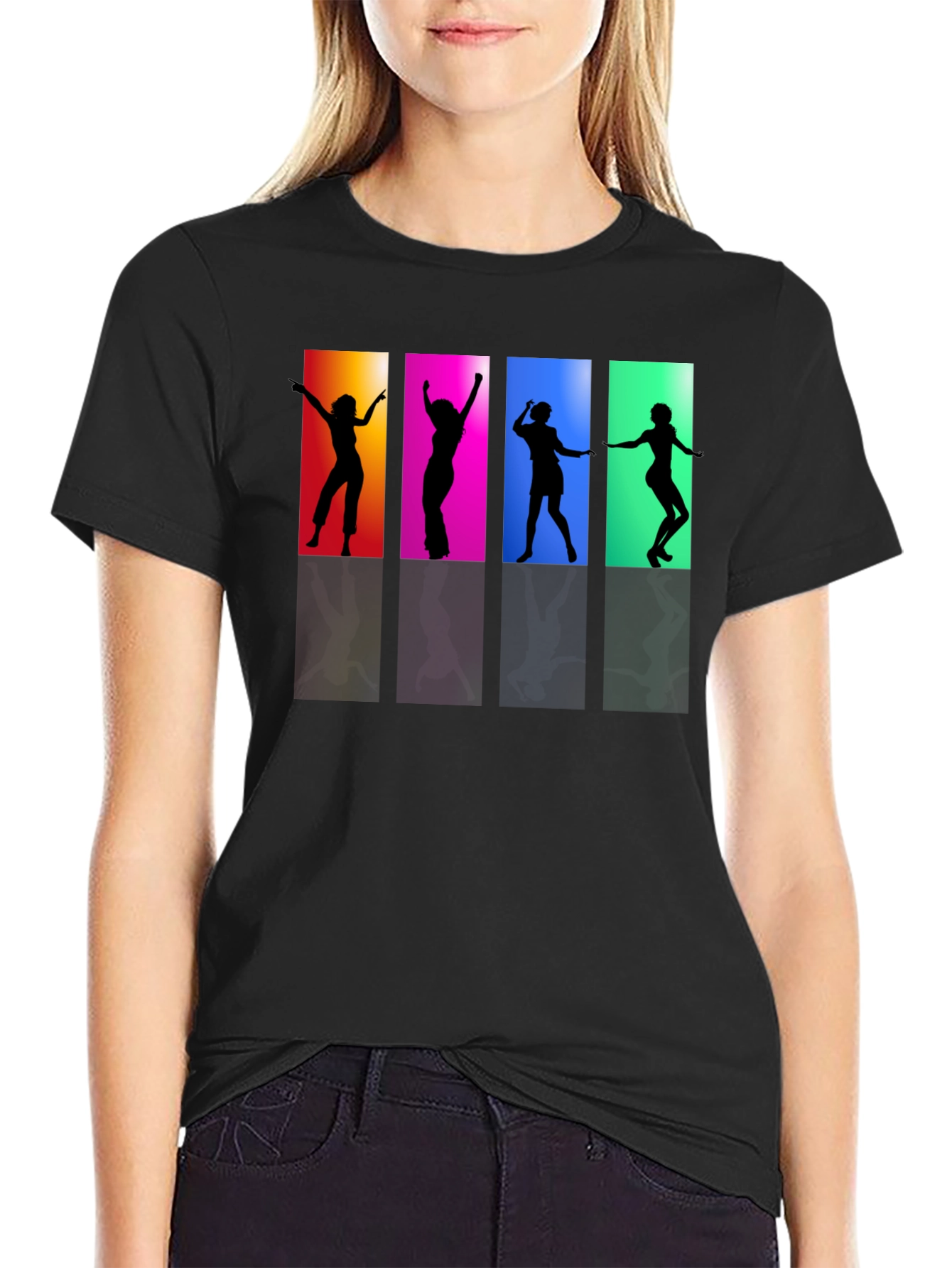 Retro Dance Silhouette Graphic Tee - Black