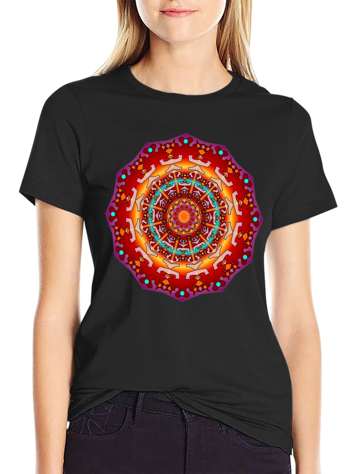 Mandala Print Black T-Shirt - Vibrant Design