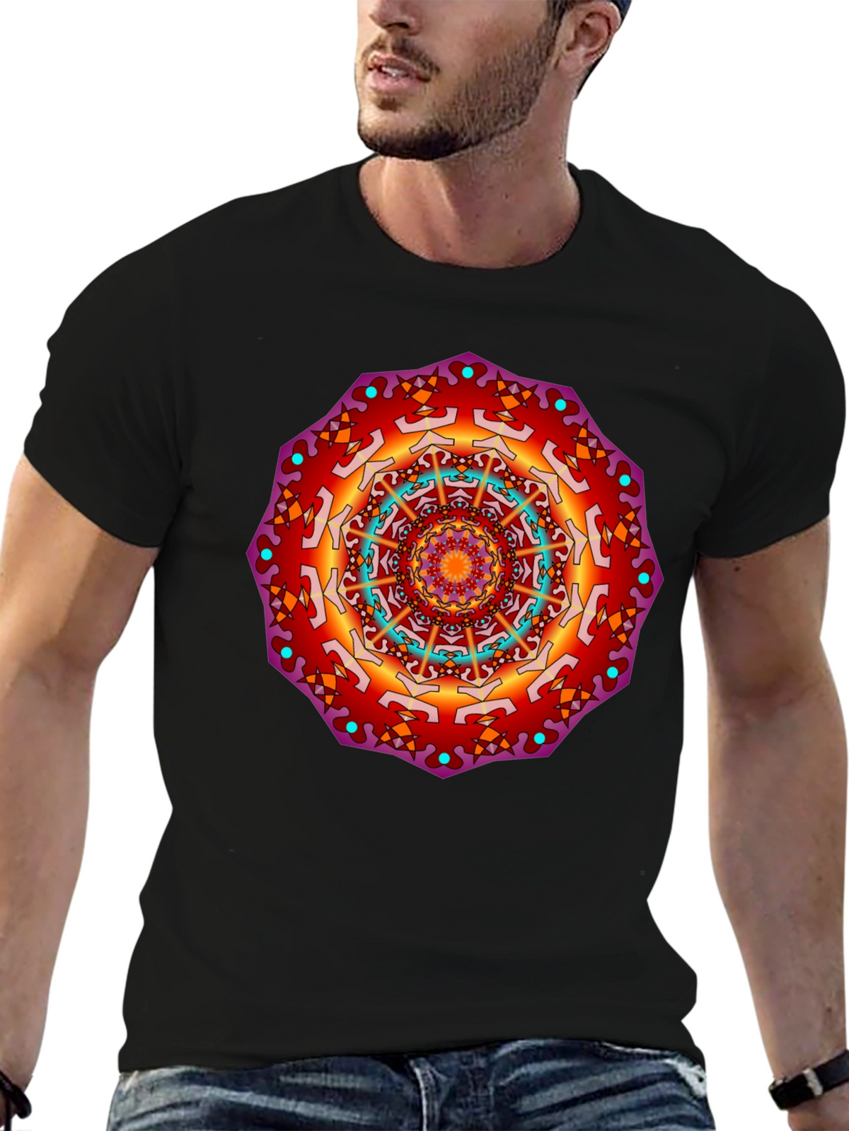 Mandala Print Black T-Shirt - Vibrant Design