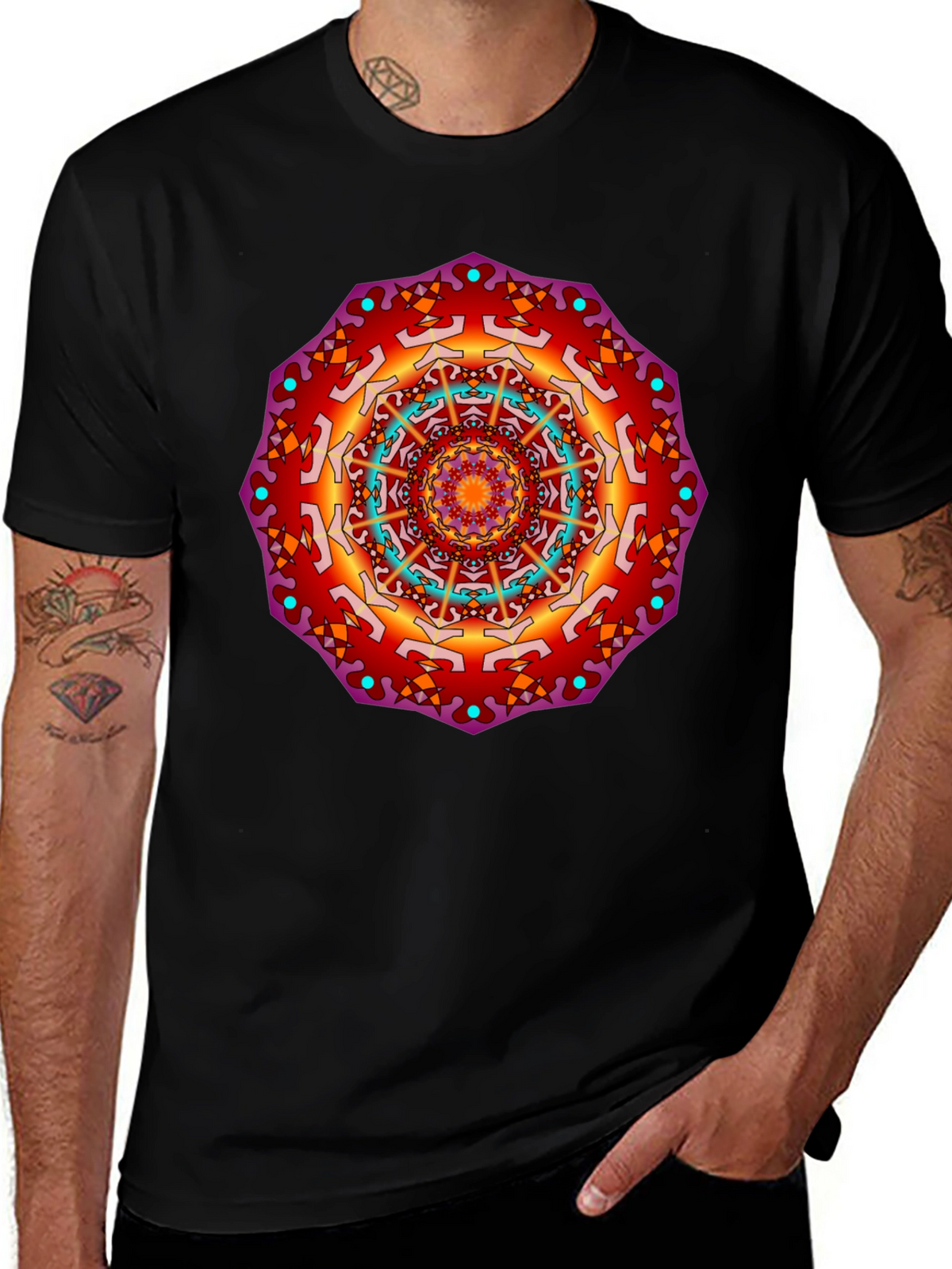Mandala Print Black T-Shirt - Vibrant Design