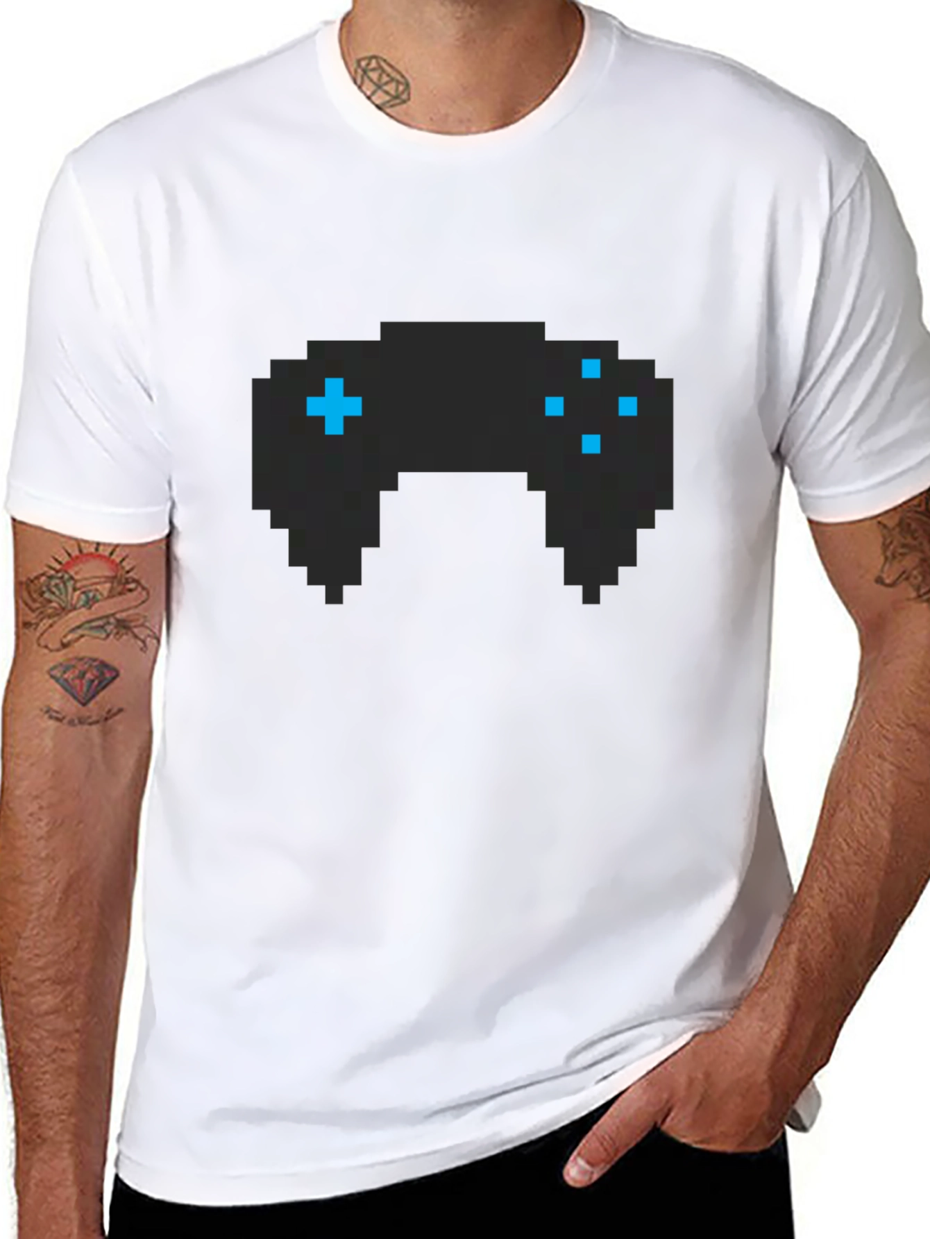 Pixel Game Controller Graphic Tee - Black Cotton T-Shirt