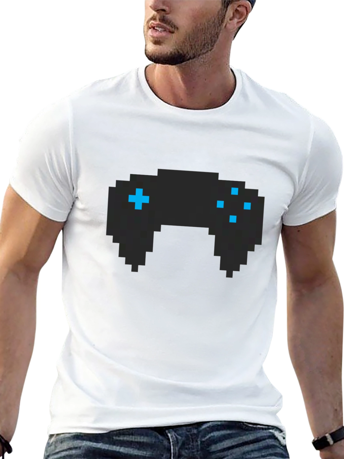 Pixel Game Controller Graphic Tee - Black Cotton T-Shirt