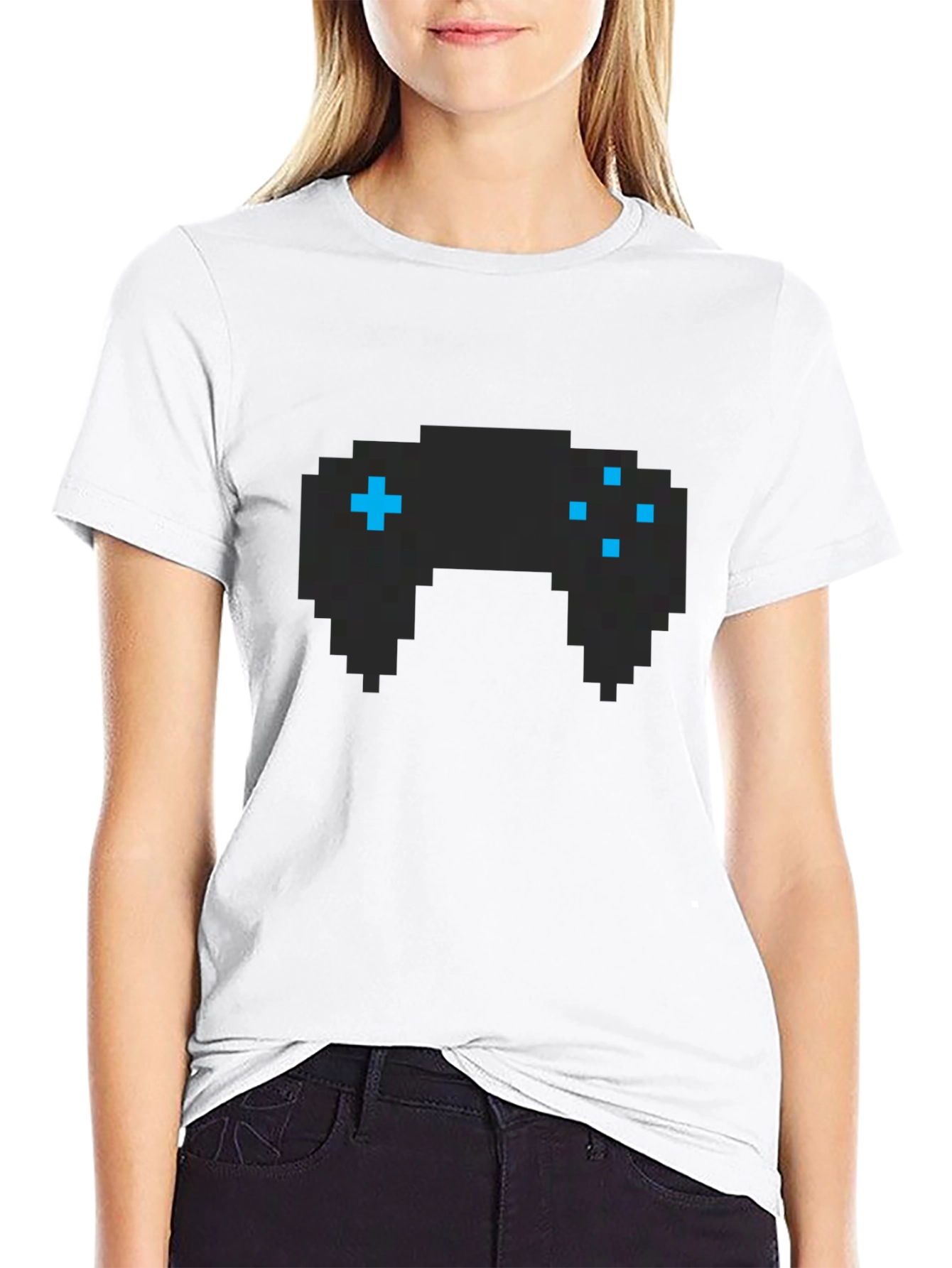 Pixel Game Controller Graphic Tee - Black Cotton T-Shirt