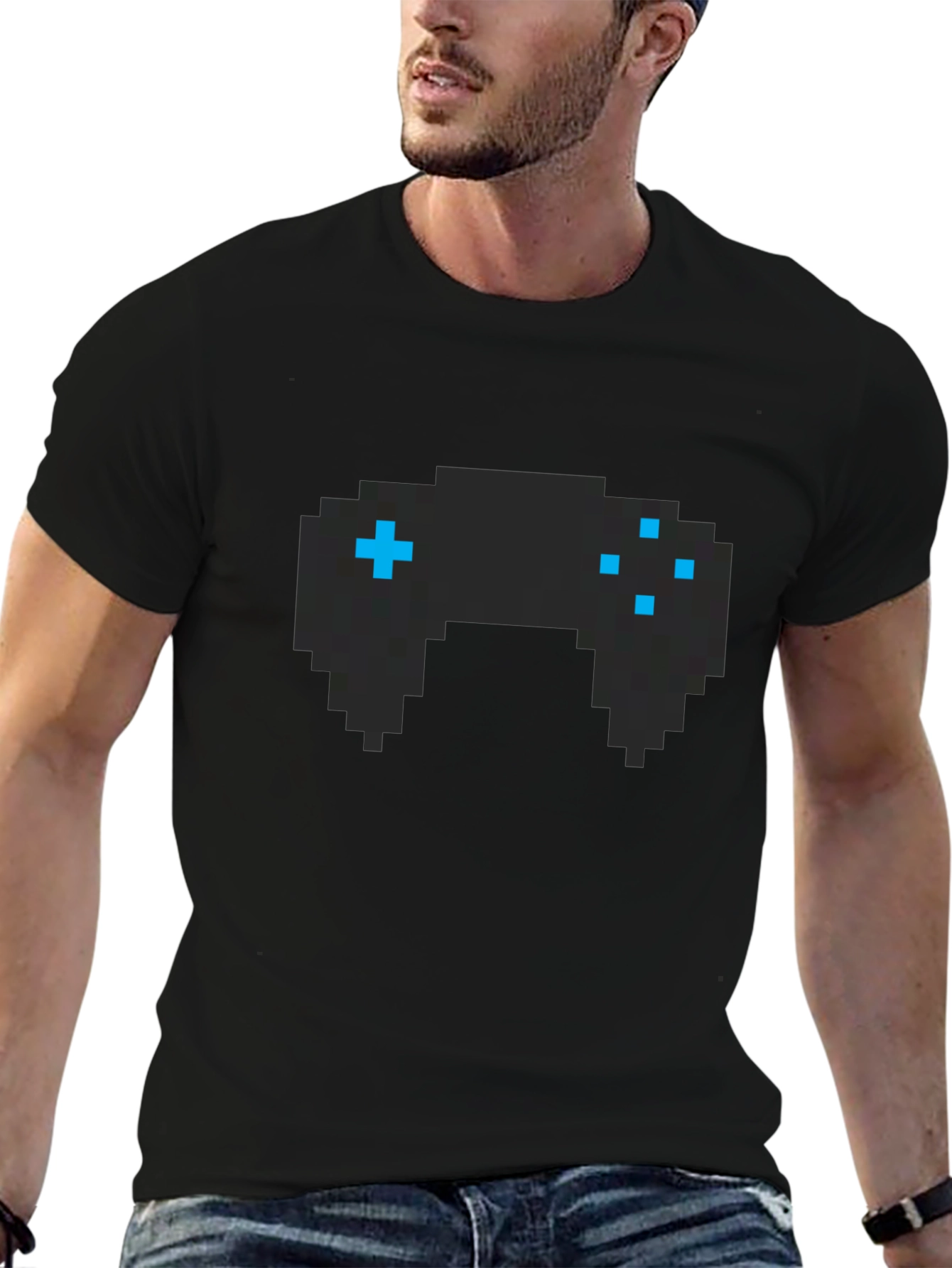 Pixel Game Controller Graphic Tee - Black Cotton T-Shirt