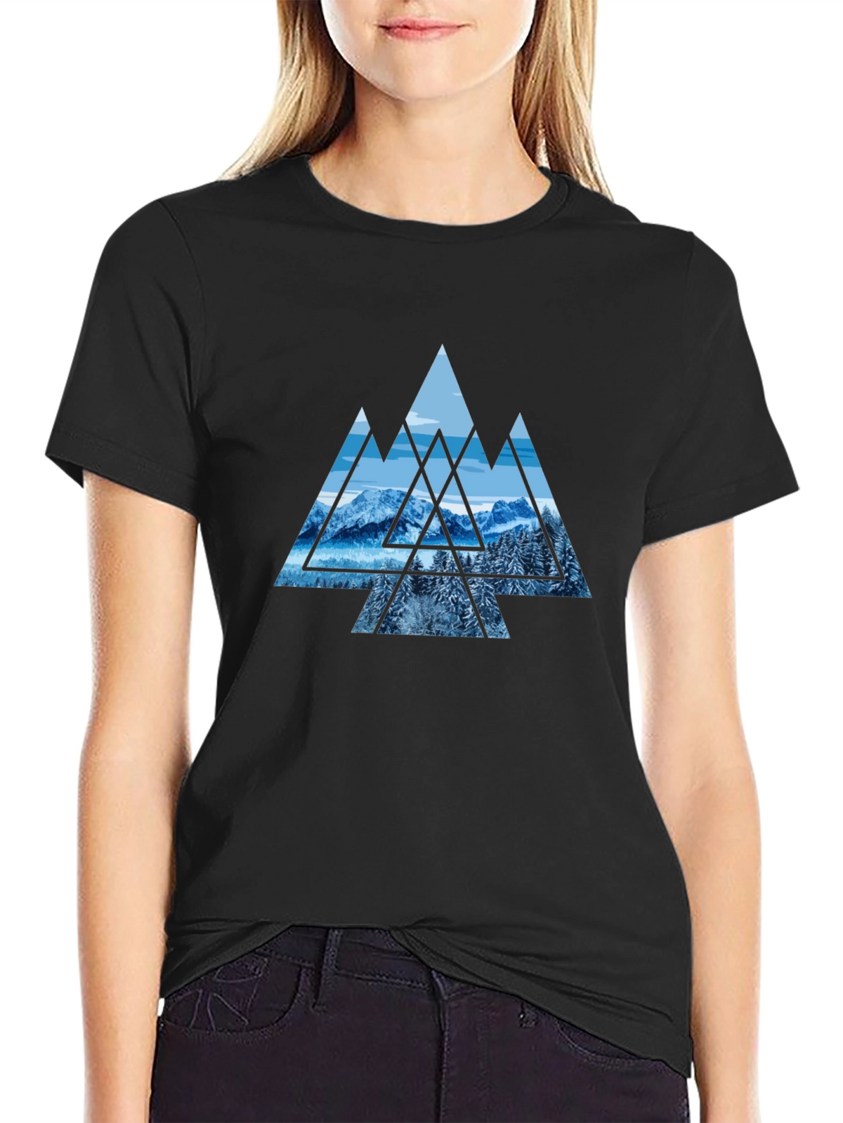Mountainscape Graphic Print Black Tee