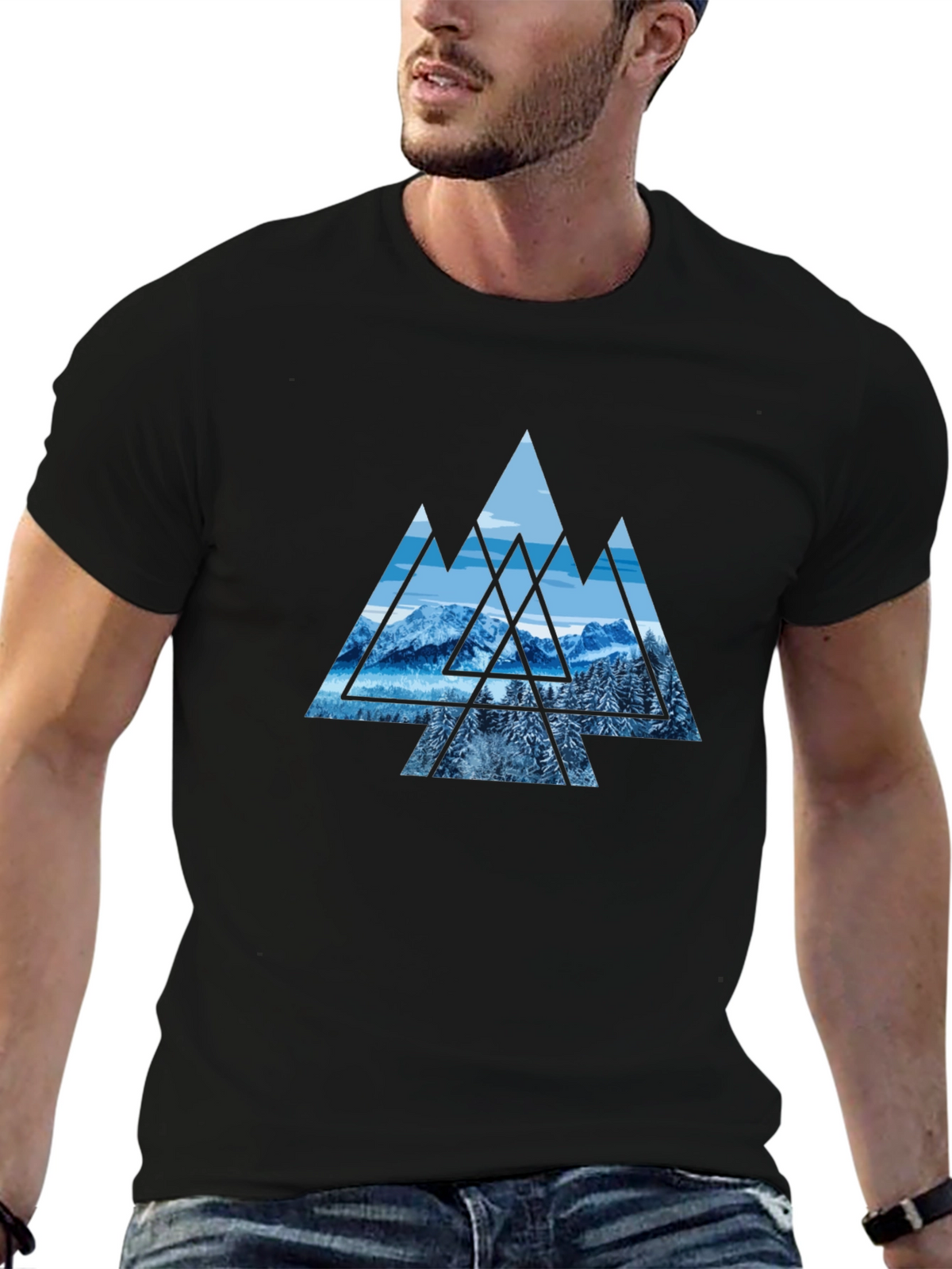 Mountainscape Graphic Print Black Tee