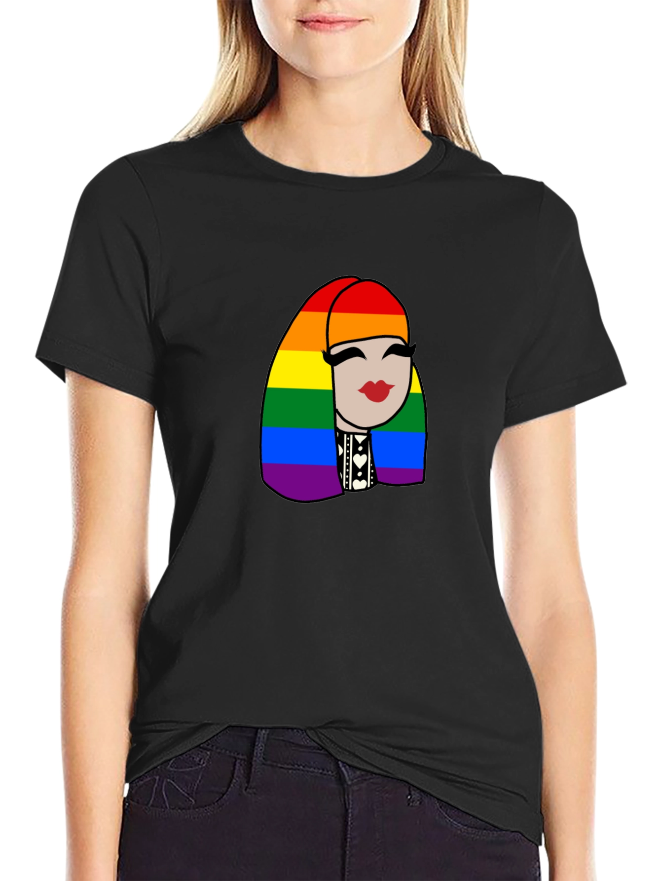Pride Rainbow Haired Woman Black T-Shirt