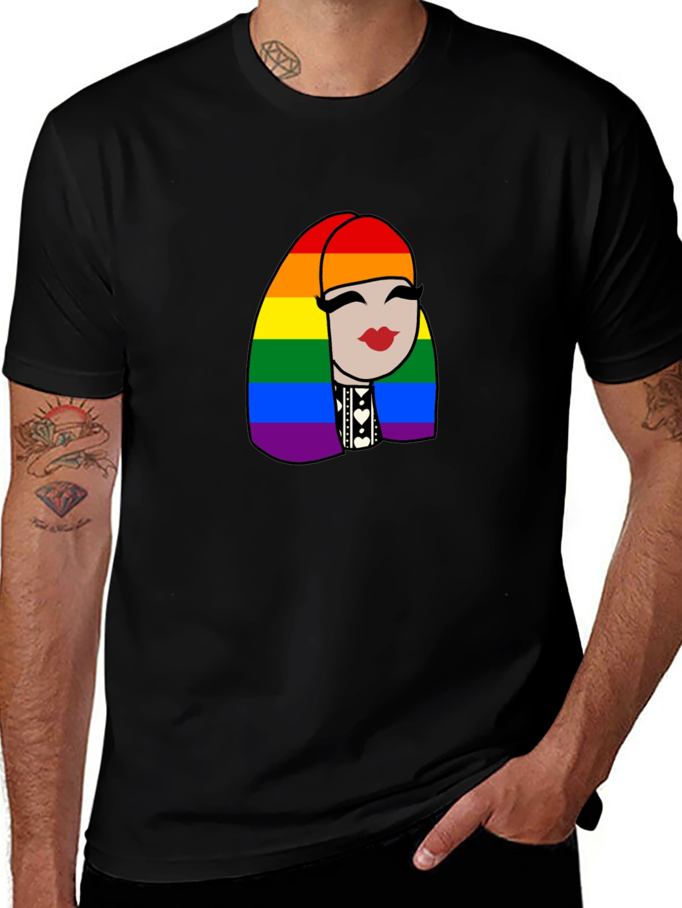 Pride Rainbow Haired Woman Black T-Shirt