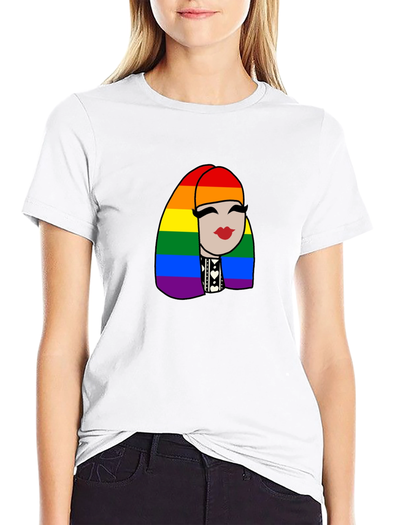 Pride Rainbow Haired Woman Black T-Shirt