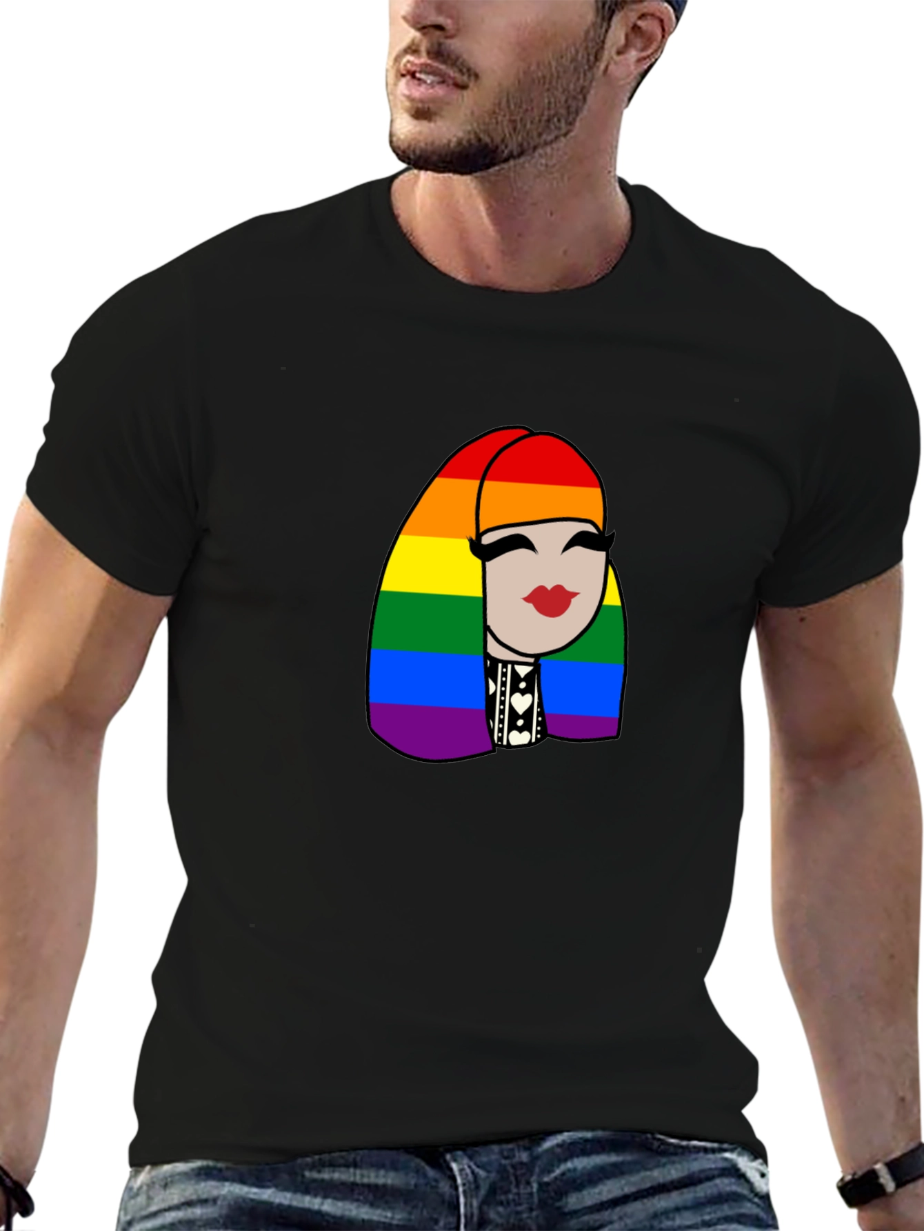 Pride Rainbow Haired Woman Black T-Shirt
