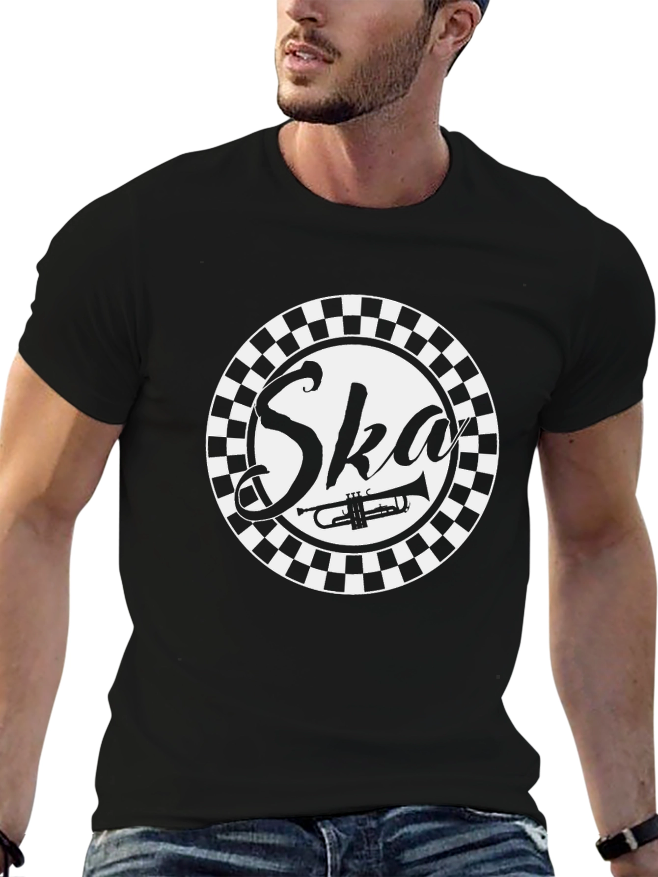 Ska Music T-Shirt - Black & White Checkerboard Design