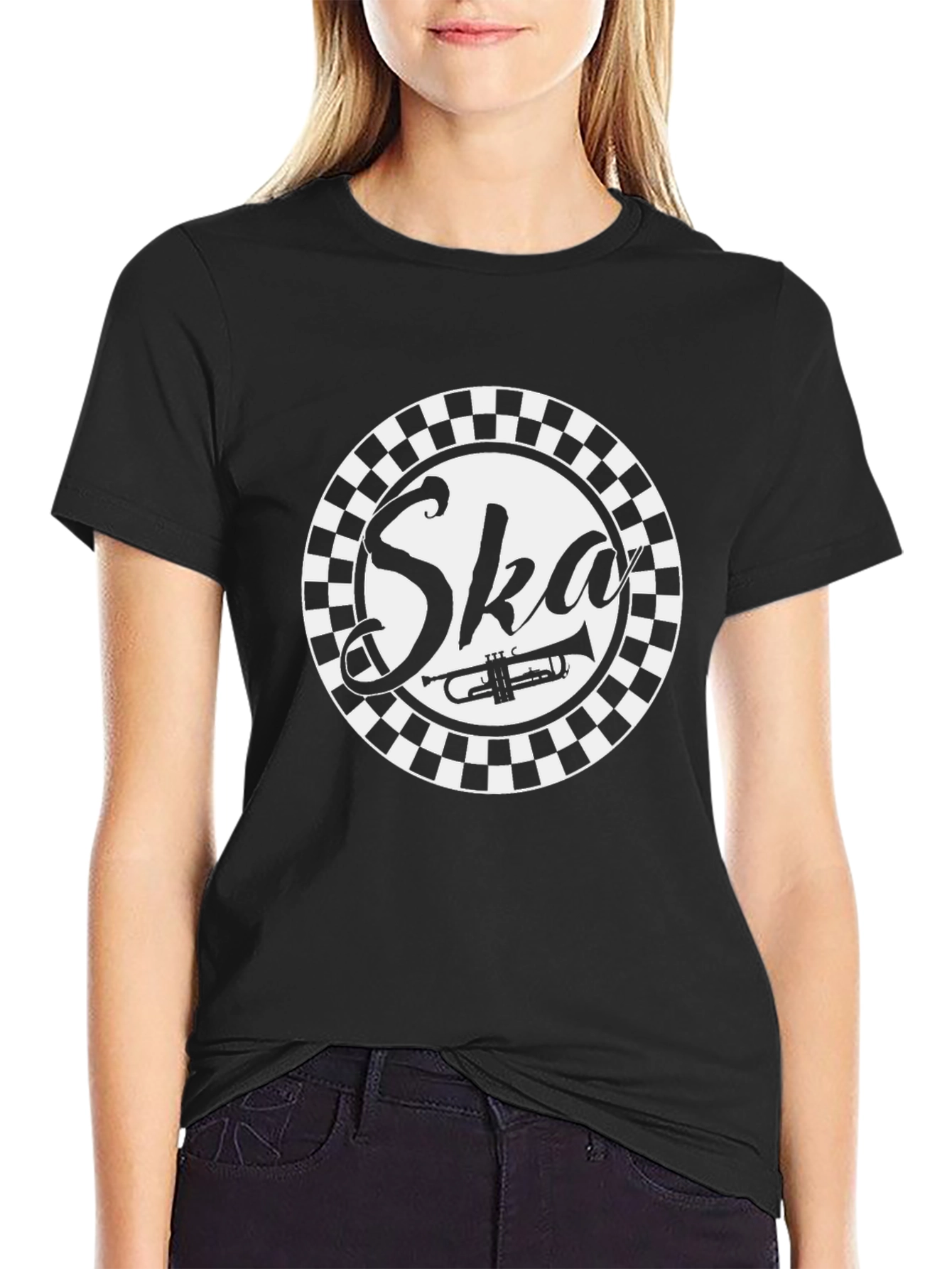 Ska Music T-Shirt - Black & White Checkerboard Design