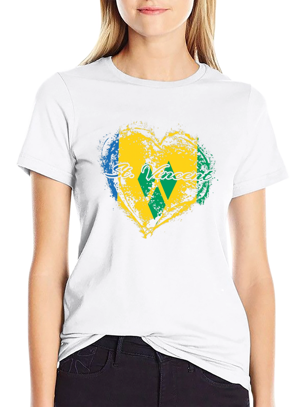 St. Vincent Flag Heart T-Shirt - Black