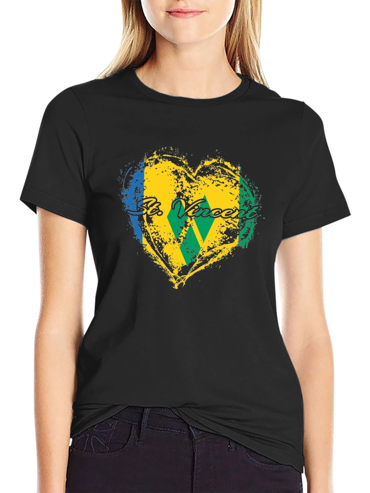 St. Vincent Flag Heart T-Shirt - Black