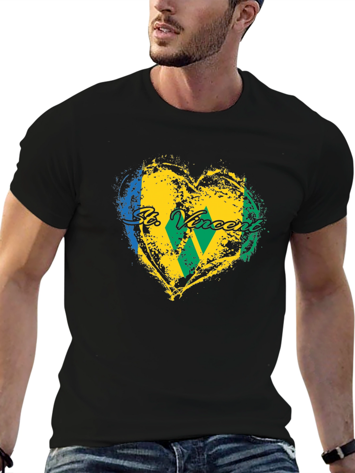 St. Vincent Flag Heart T-Shirt - Black