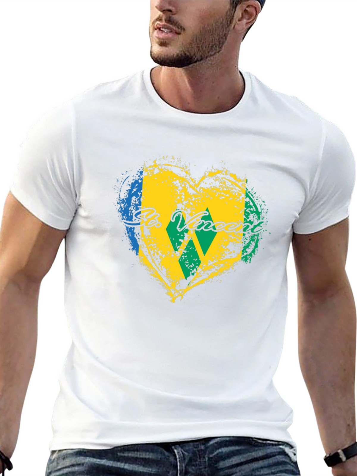 St. Vincent Flag Heart T-Shirt - Black