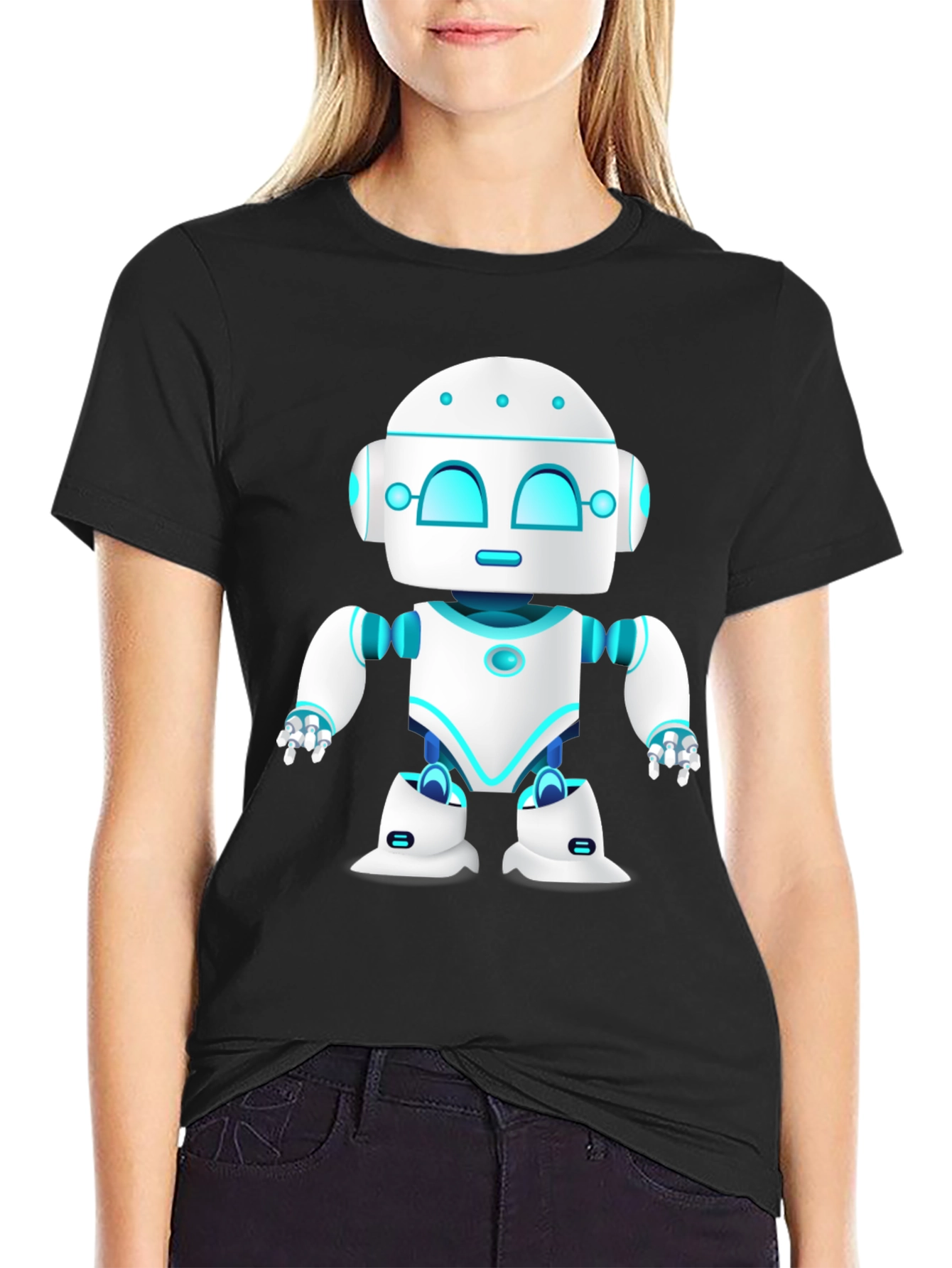 Cool Robot Graphic Tee - Black Cotton Blend