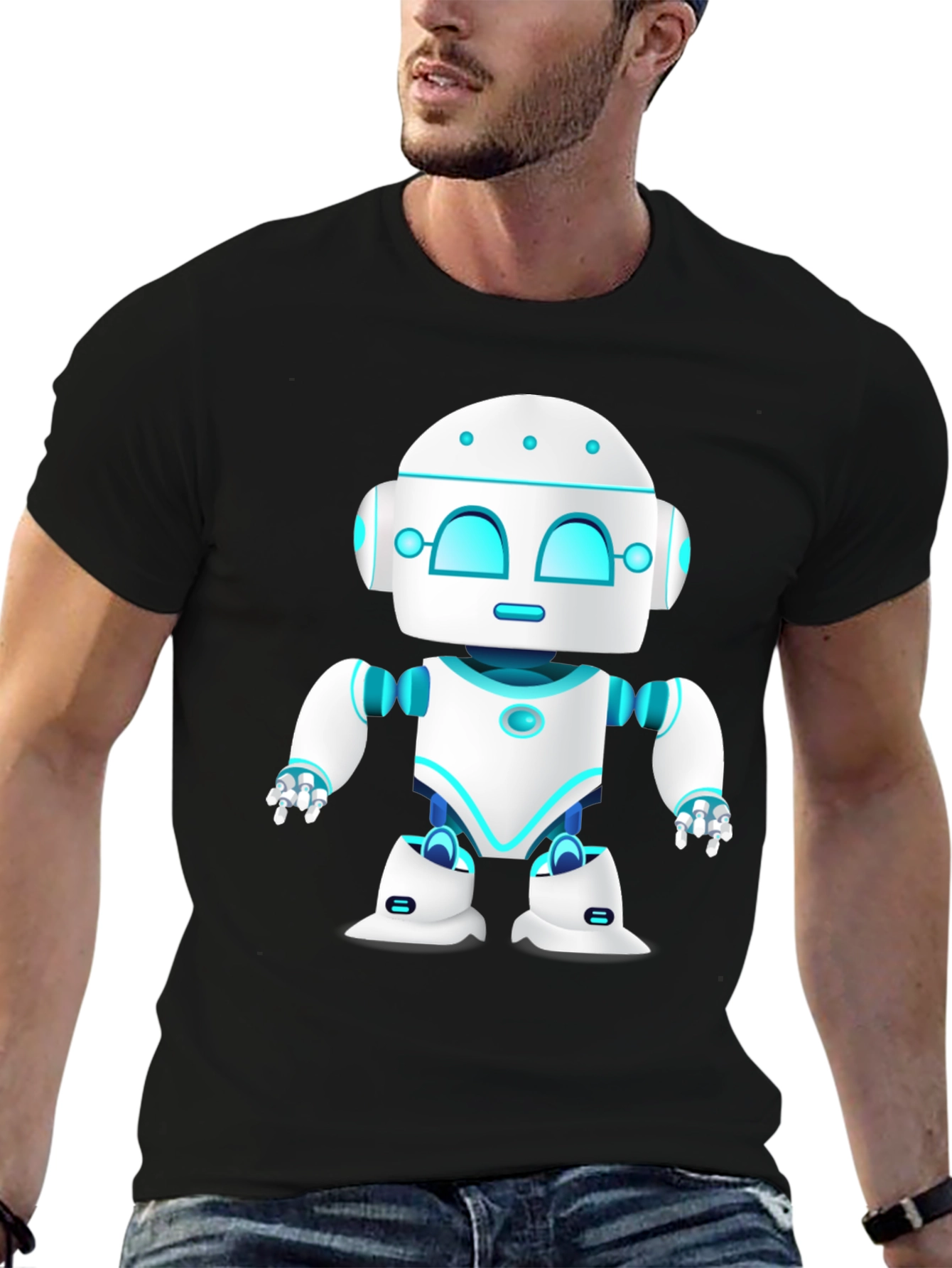 Cool Robot Graphic Tee - Black Cotton Blend