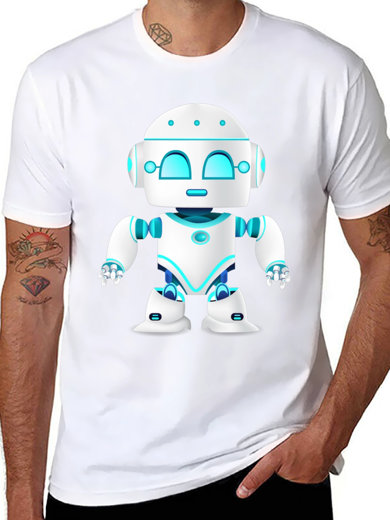 Cool Robot Graphic Tee - Black Cotton Blend