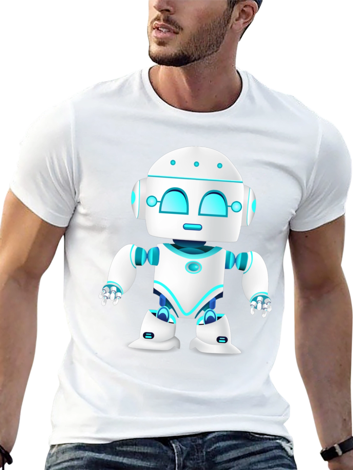 Cool Robot Graphic Tee - Black Cotton Blend