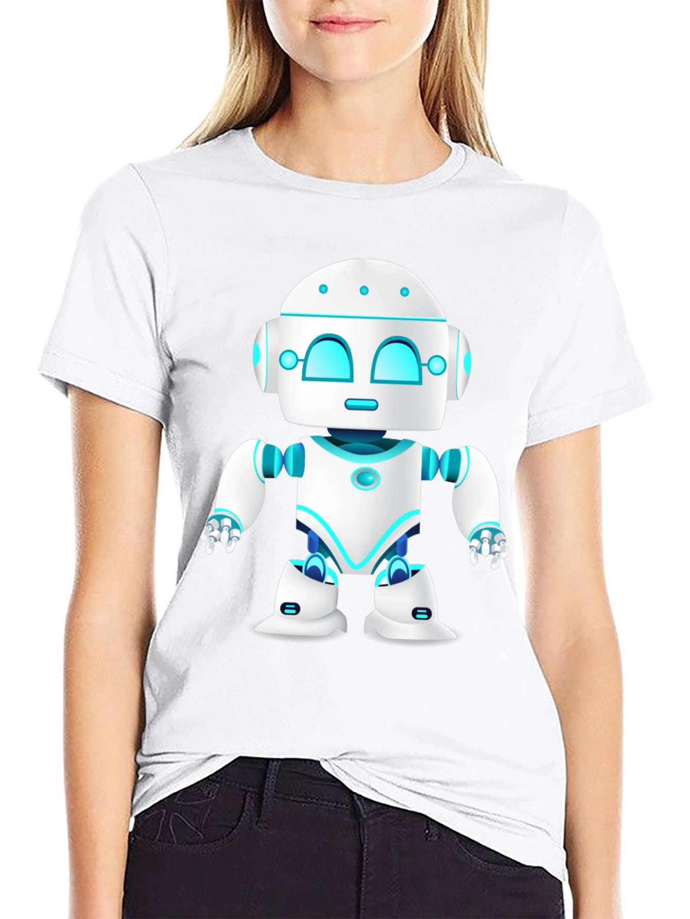 Cool Robot Graphic Tee - Black Cotton Blend