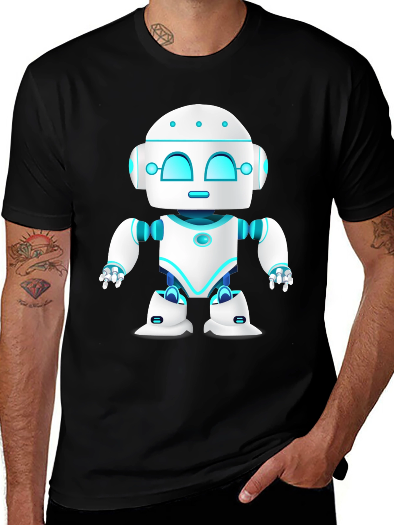 Cool Robot Graphic Tee - Black Cotton Blend