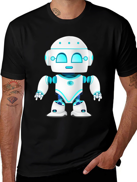 Cool Robot Graphic Tee - Black Cotton Blend