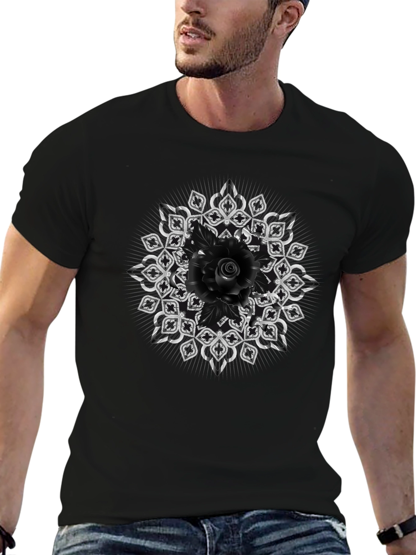 Black Rose Mandala Graphic Tee