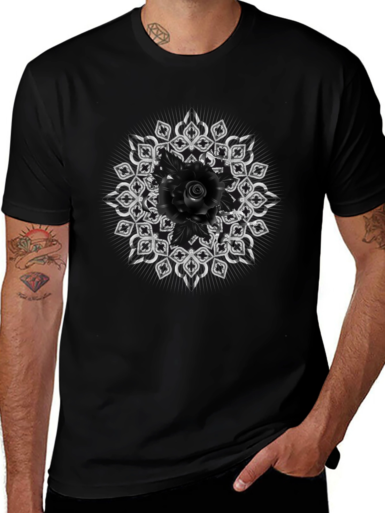 Black Rose Mandala Graphic Tee