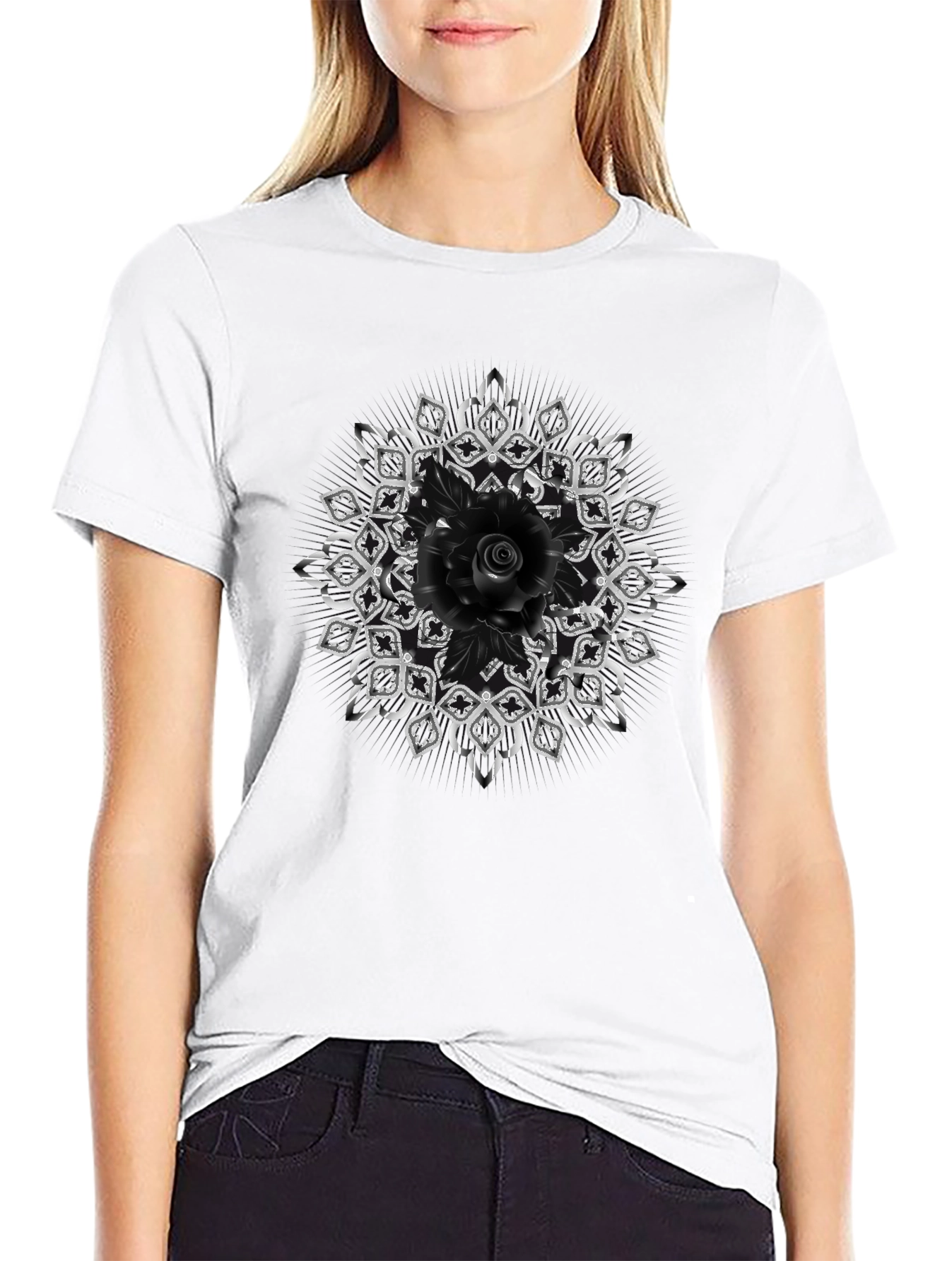 Black Rose Mandala Graphic Tee