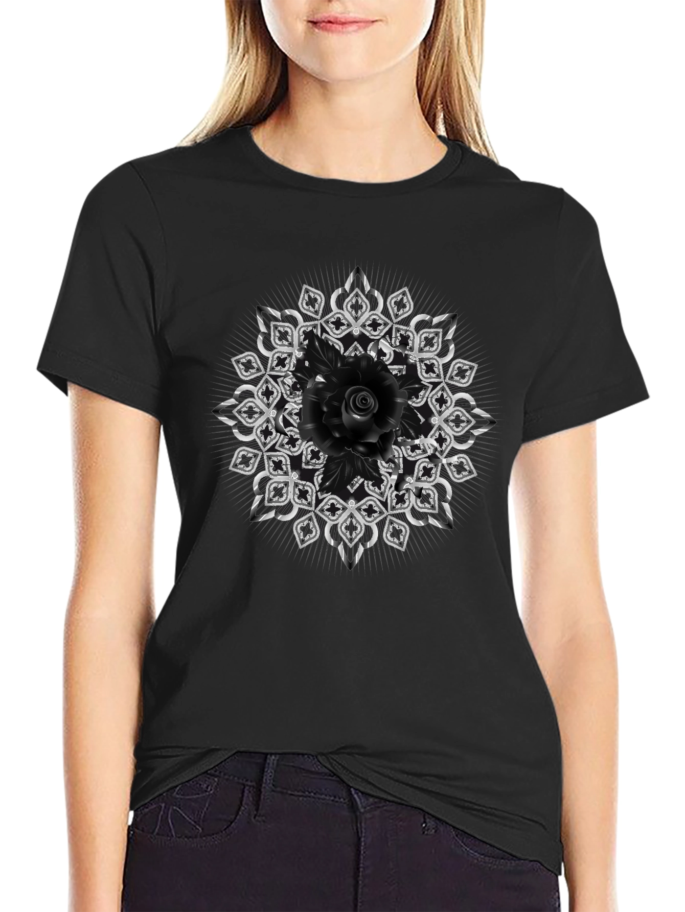 Black Rose Mandala Graphic Tee