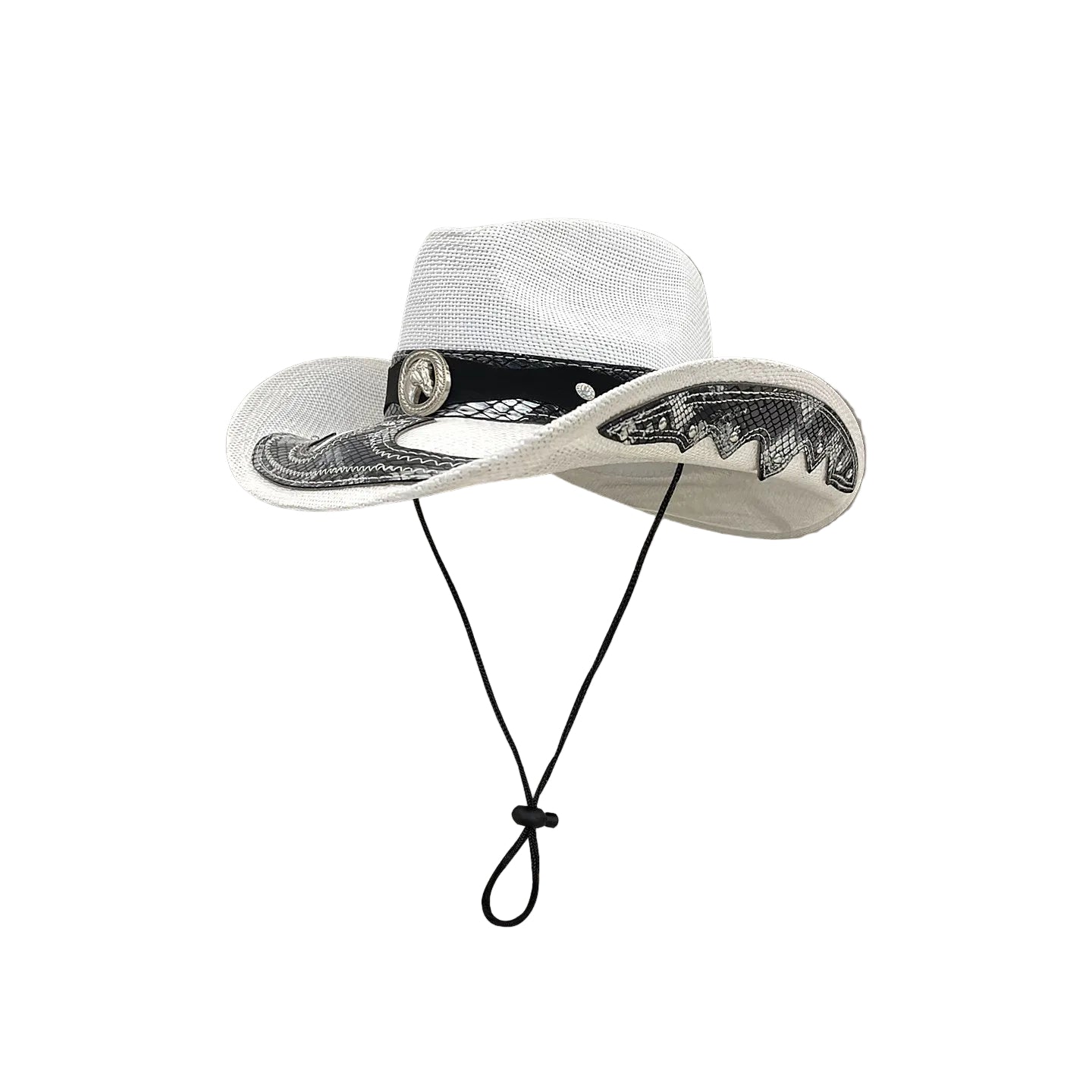 Stylish Snake Pattern Straw Cowboy Hat for UV Protection