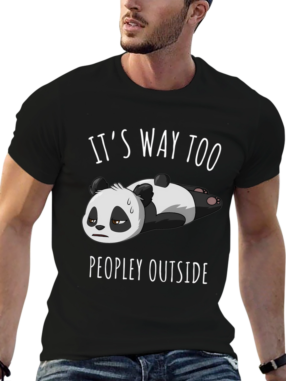 Funny Panda T-Shirt: Its Way Too Peopley Outside