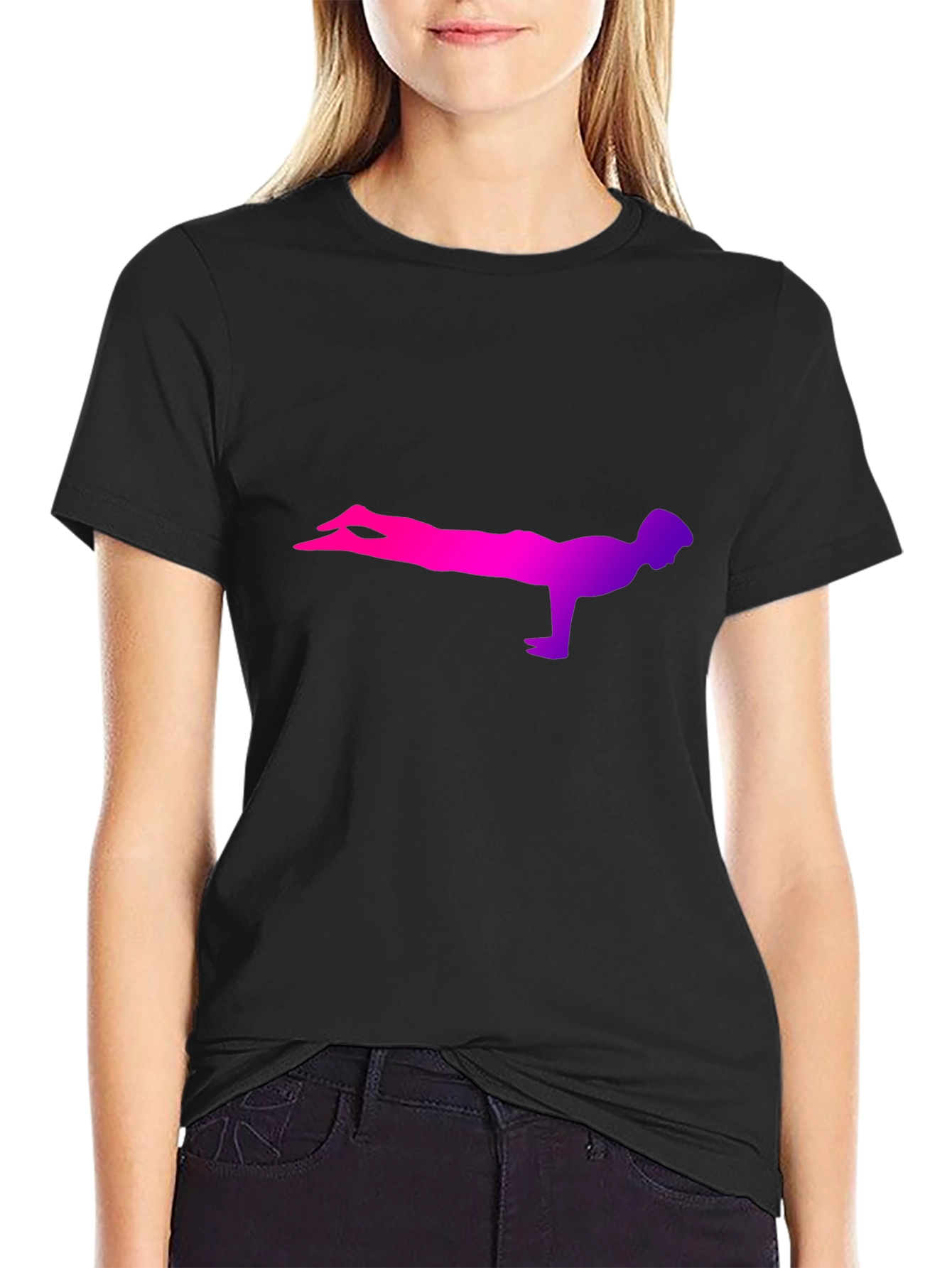 Yoga Plank Silhouette Tee - Black Cotton Comfort