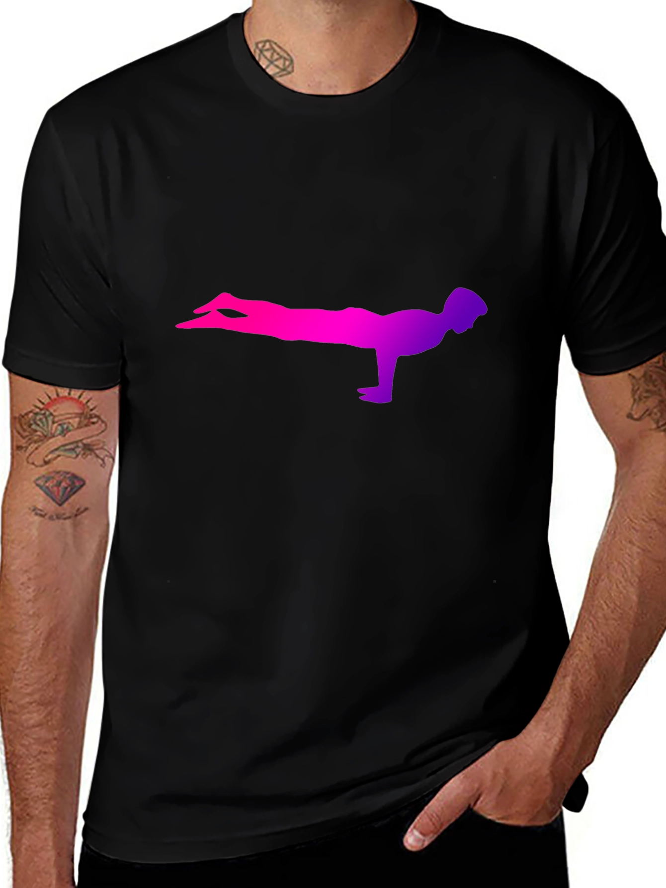 Yoga Plank Silhouette Tee - Black Cotton Comfort