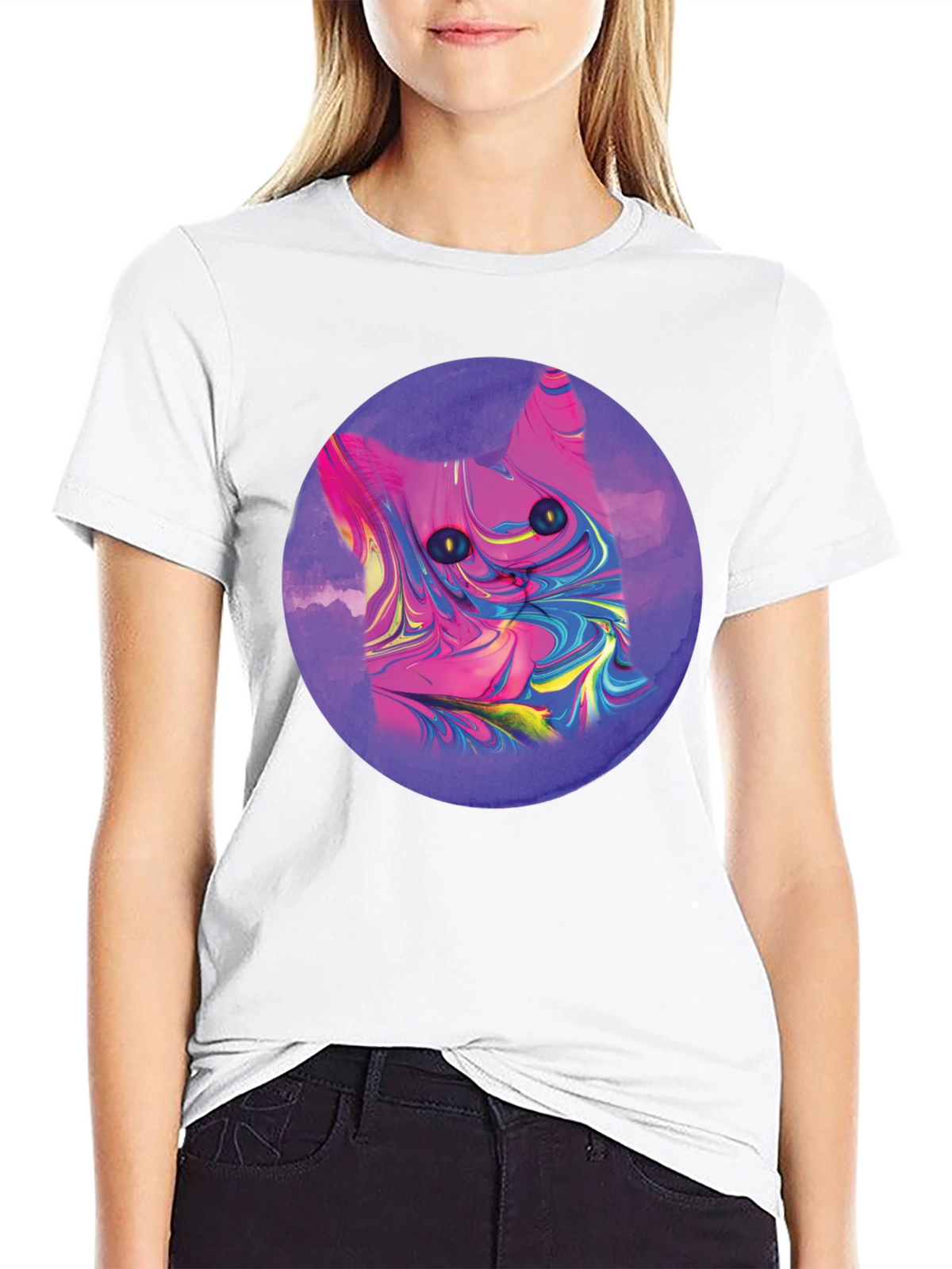 Abstract Cat Graphic Tee - Mens Black T-Shirt