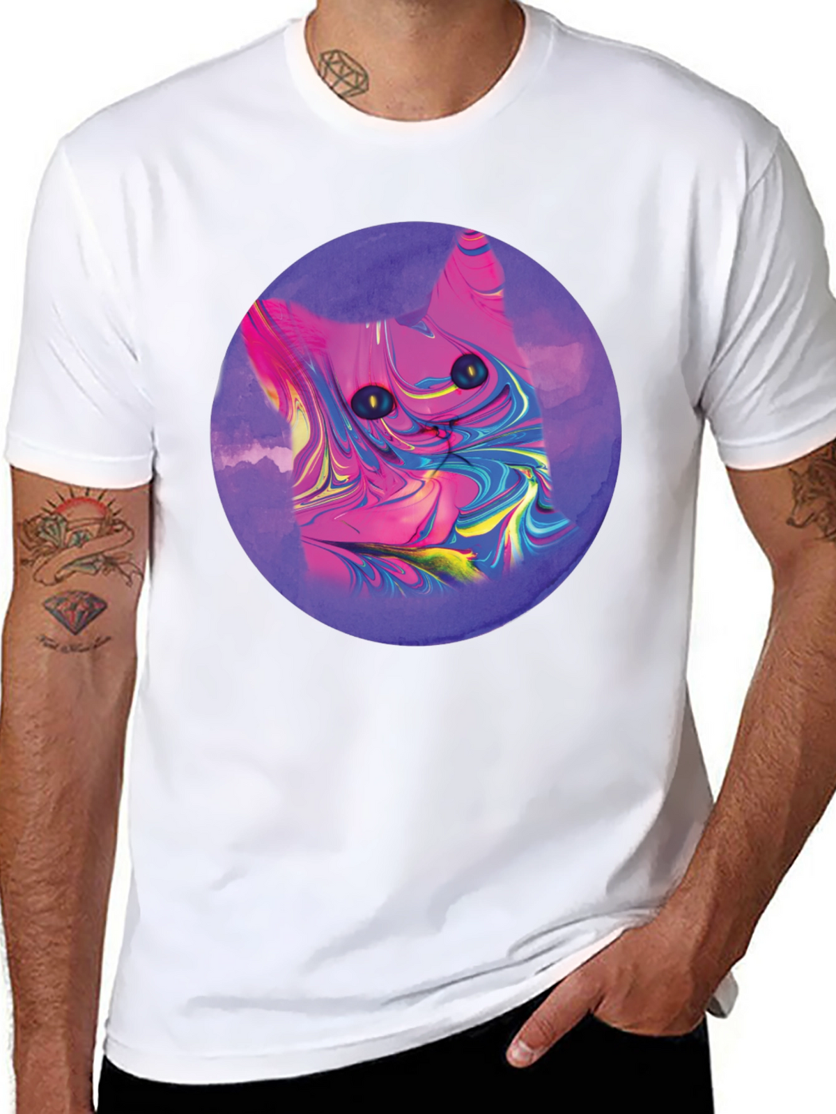 Abstract Cat Graphic Tee - Mens Black T-Shirt