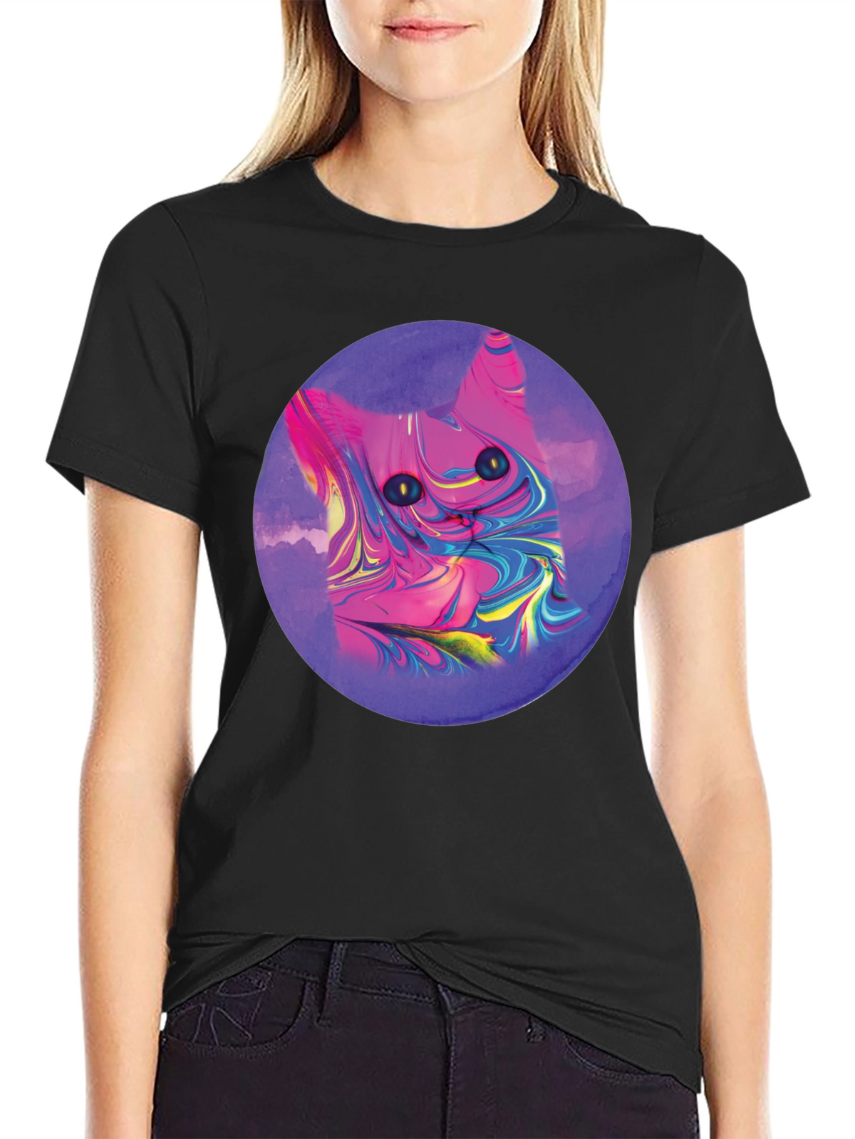 Abstract Cat Graphic Tee - Mens Black T-Shirt