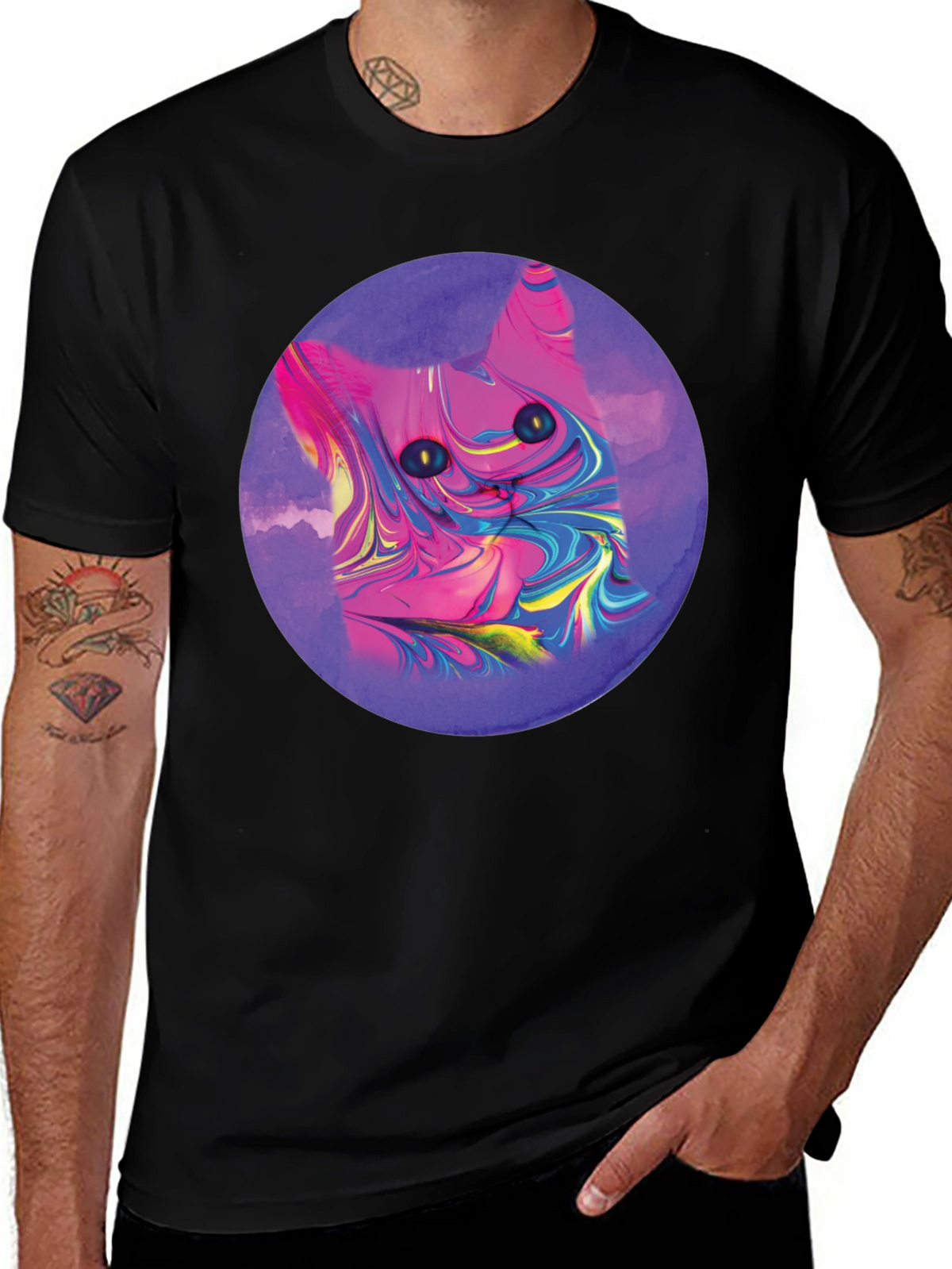 Abstract Cat Graphic Tee - Mens Black T-Shirt
