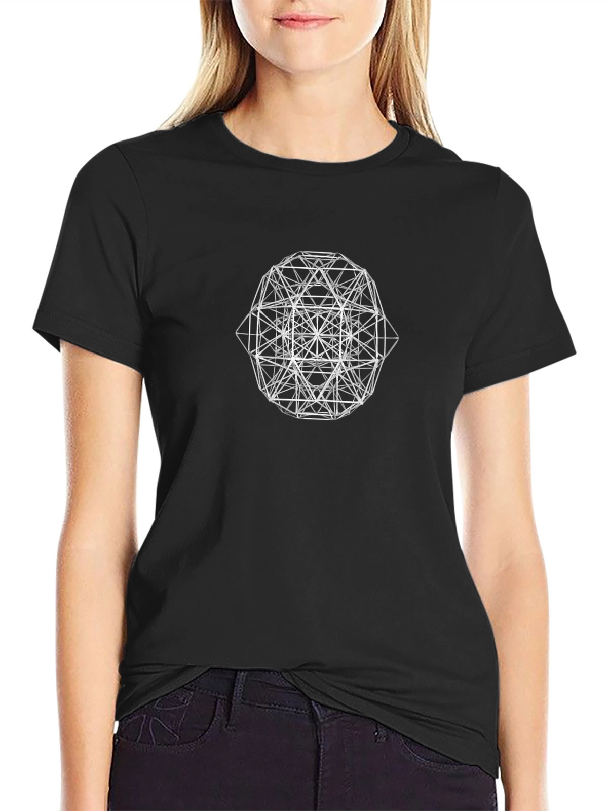 Geometric Line Art Black T-Shirt