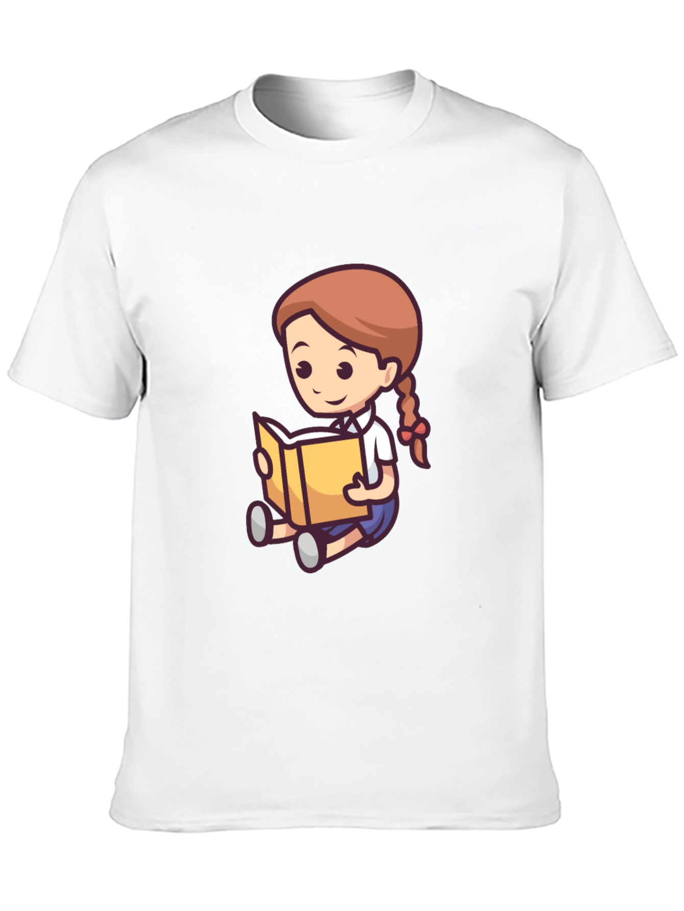 Cartoon Girl Reading Book Black T-Shirt