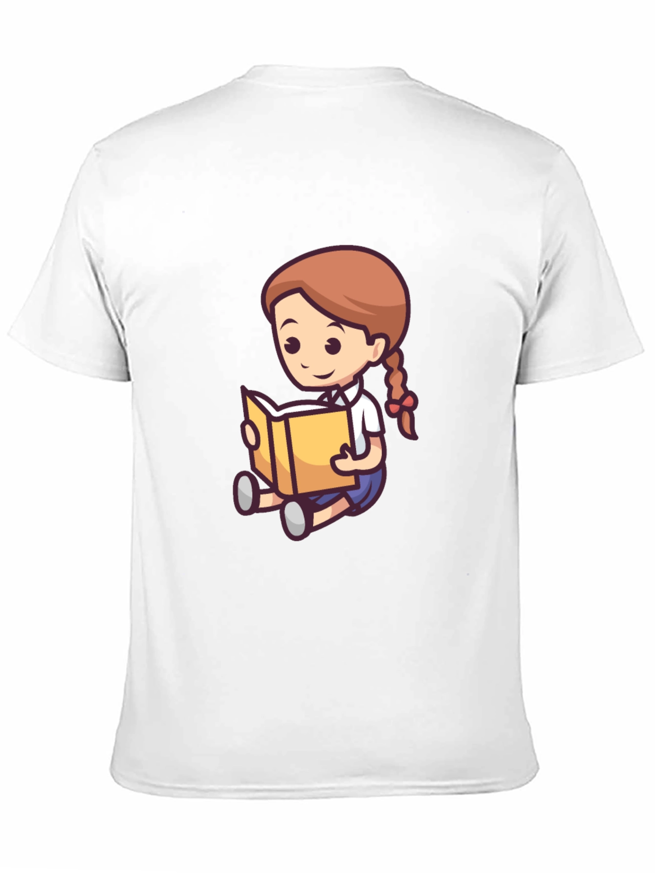 Cartoon Girl Reading Book Black T-Shirt